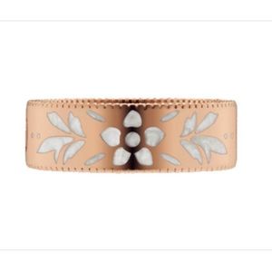 GUCCI ICON BLOOMS 18K PINK/ROSE GOLD WHITE ENAMEL RING